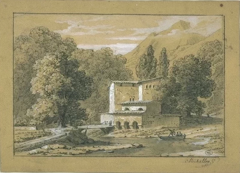 Edificio sulle rive di un fiume di montagna - Louvre Collections